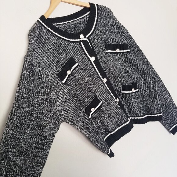 Cider Knit Round Neck Contrasting Binding Button Cardigan Curve Plus 2XL Shimmer - Picture 16 of 16